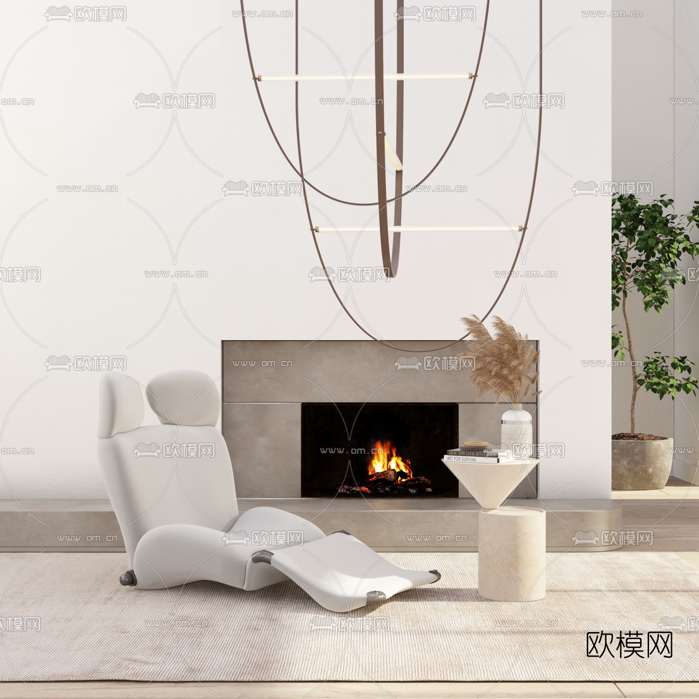 现代布艺躺椅圆几3d模型下载（渲染图1）