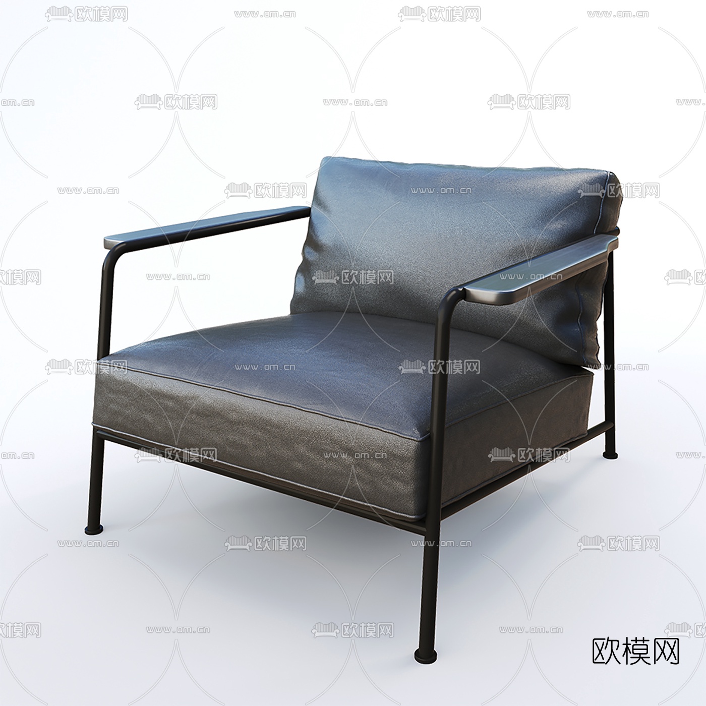 现代皮革单人沙发脚踏免费3d模型