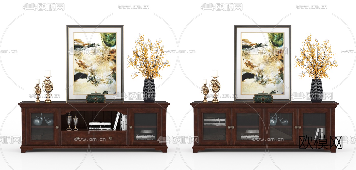 美式轻奢电视柜3d模型下载