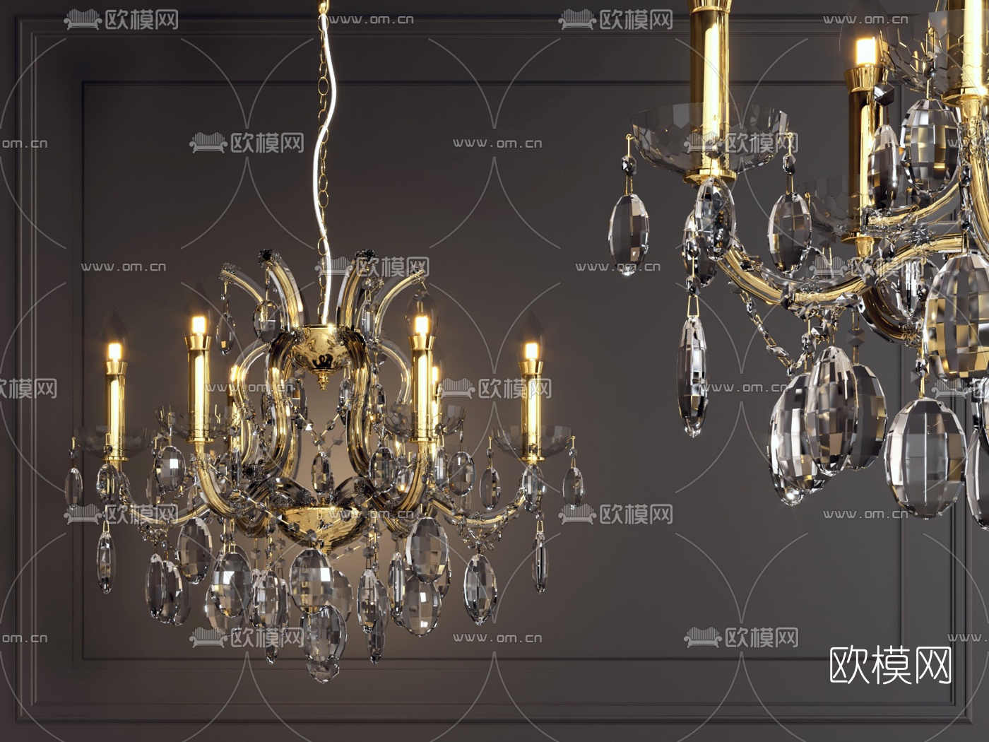 欧式水晶吊灯su模型下载（渲染图1）