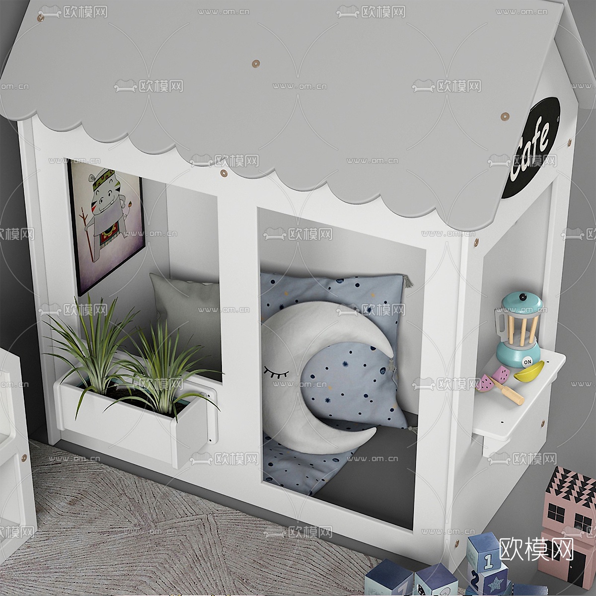 现代儿童柜玩具小屋3d模型下载（渲染图3）