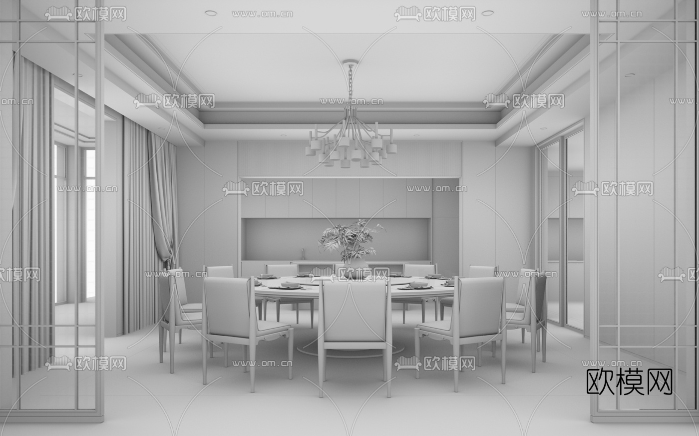 现代餐厅包厢su模型下载（渲染图3）