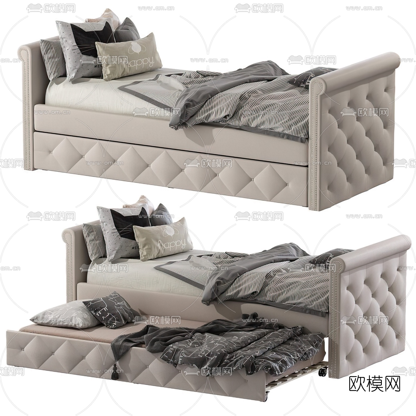 现代抽拉式折叠单人床3d模型下载（渲染图4）