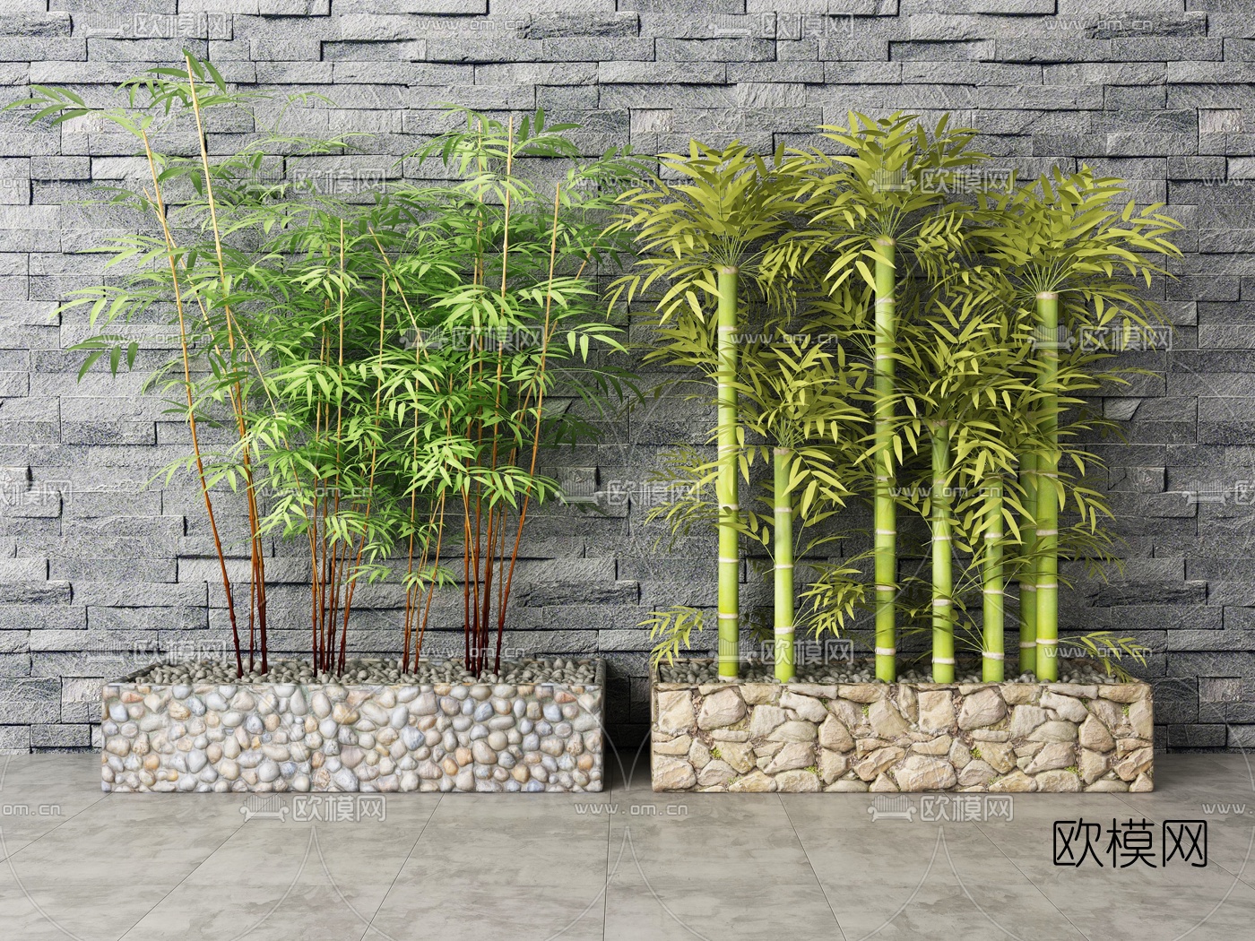 新中式竹子鹅卵石3d模型