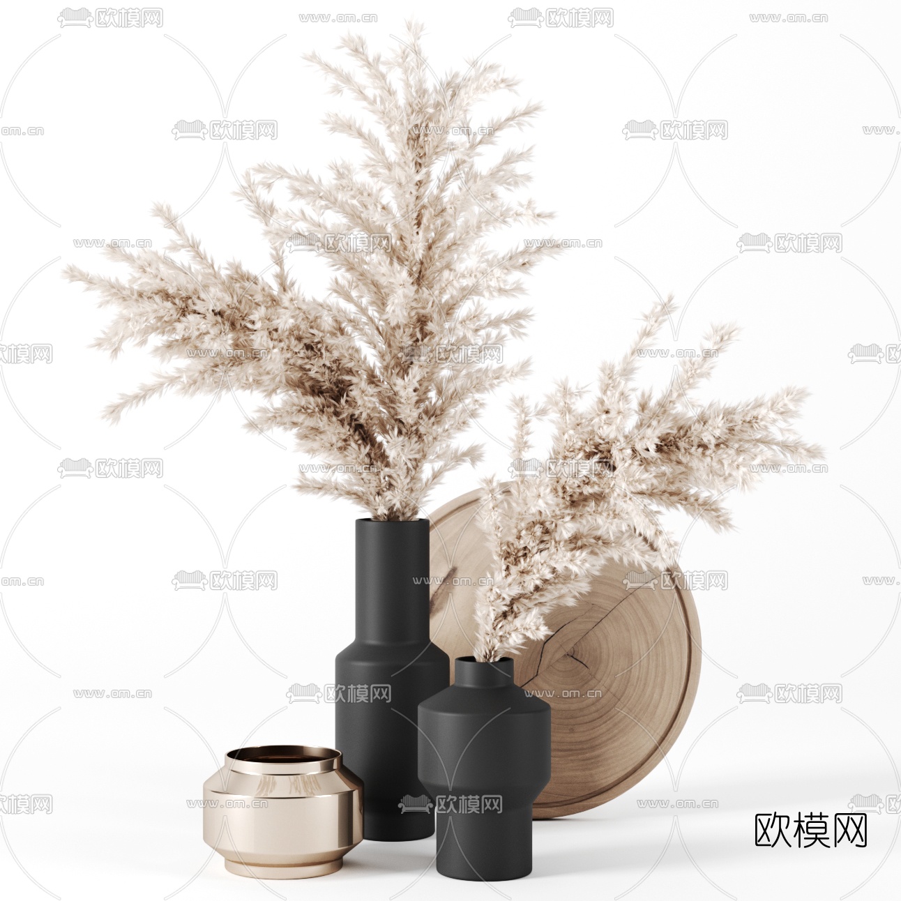 现代芦苇干花花瓶3d模型