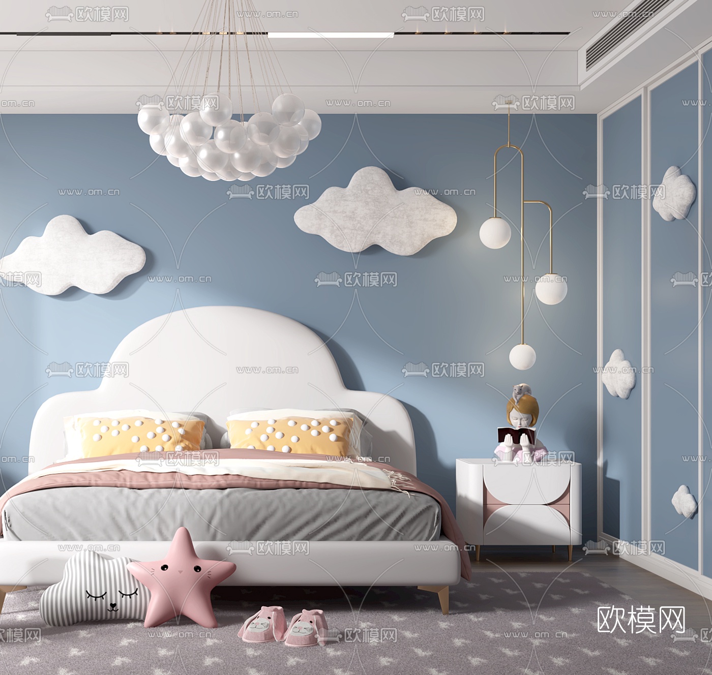 北欧男孩房儿童房3d模型下载（渲染图2）