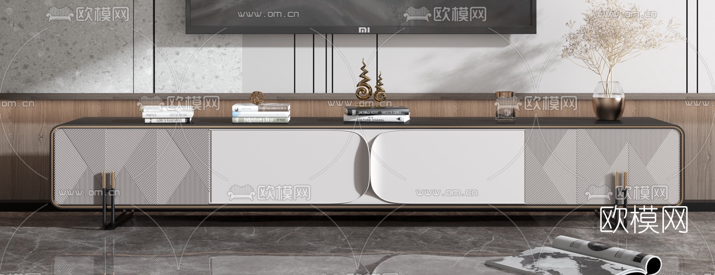 现代轻奢电视柜3d模型下载（渲染图2）