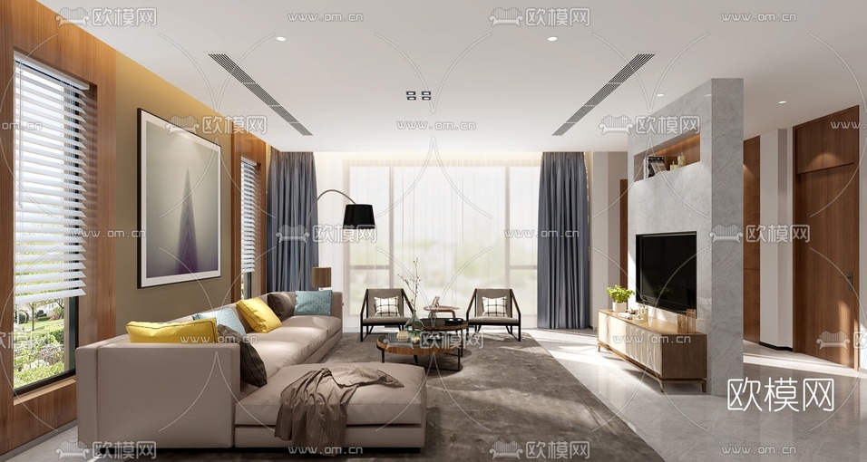 现代客厅免费3d模型下载