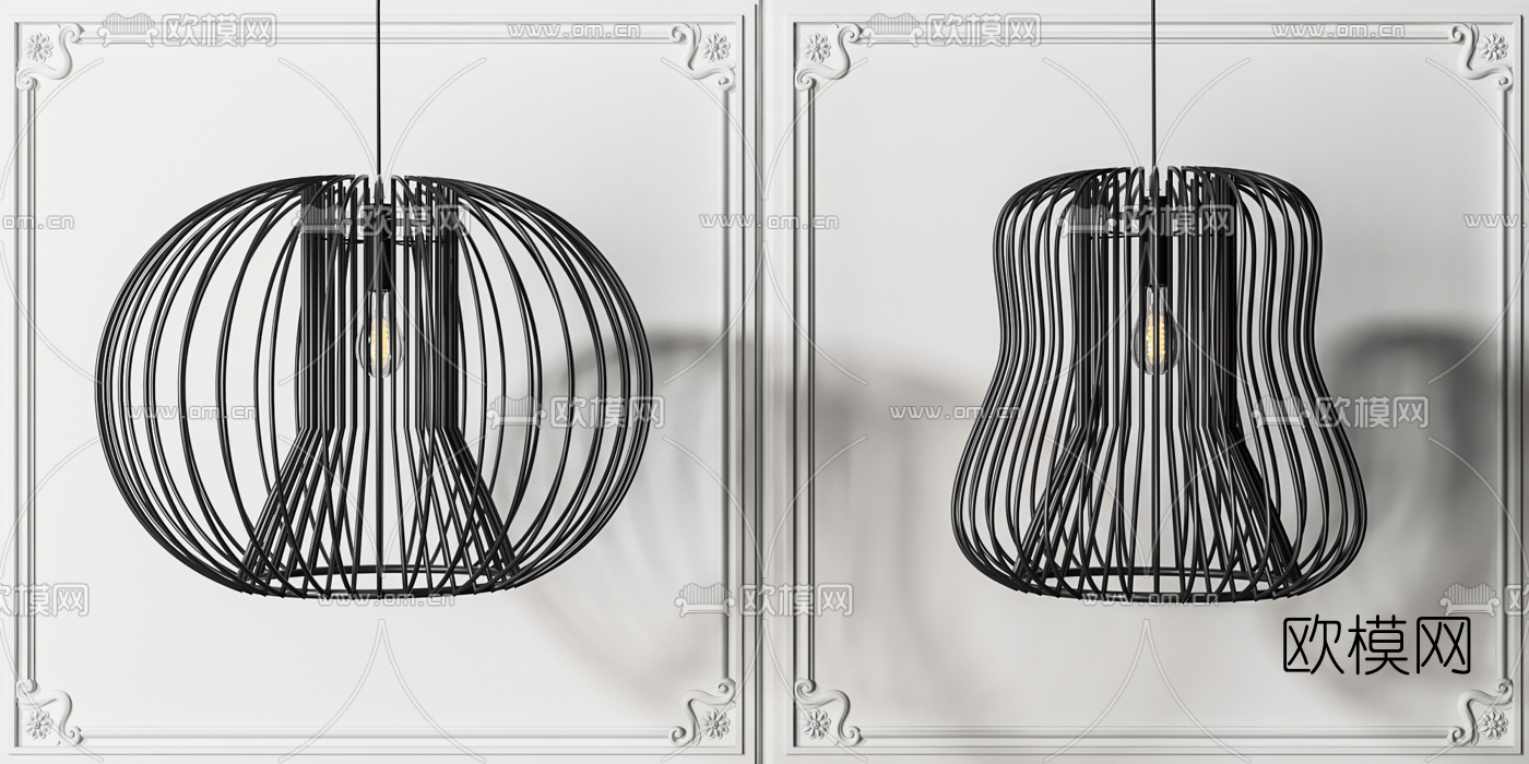 现代铁艺镂空吊灯组合3d模型