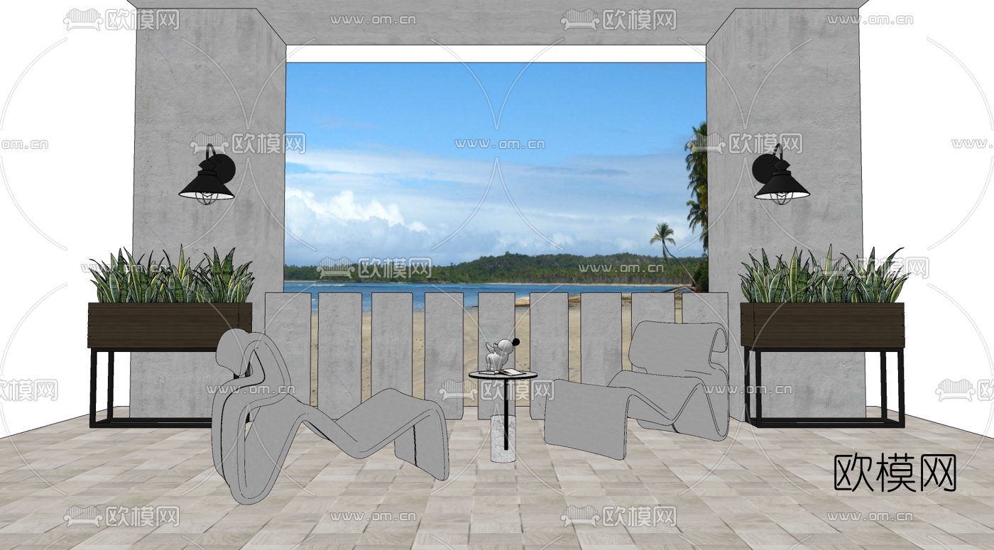 现代布艺躺椅su模型下载（渲染图2）