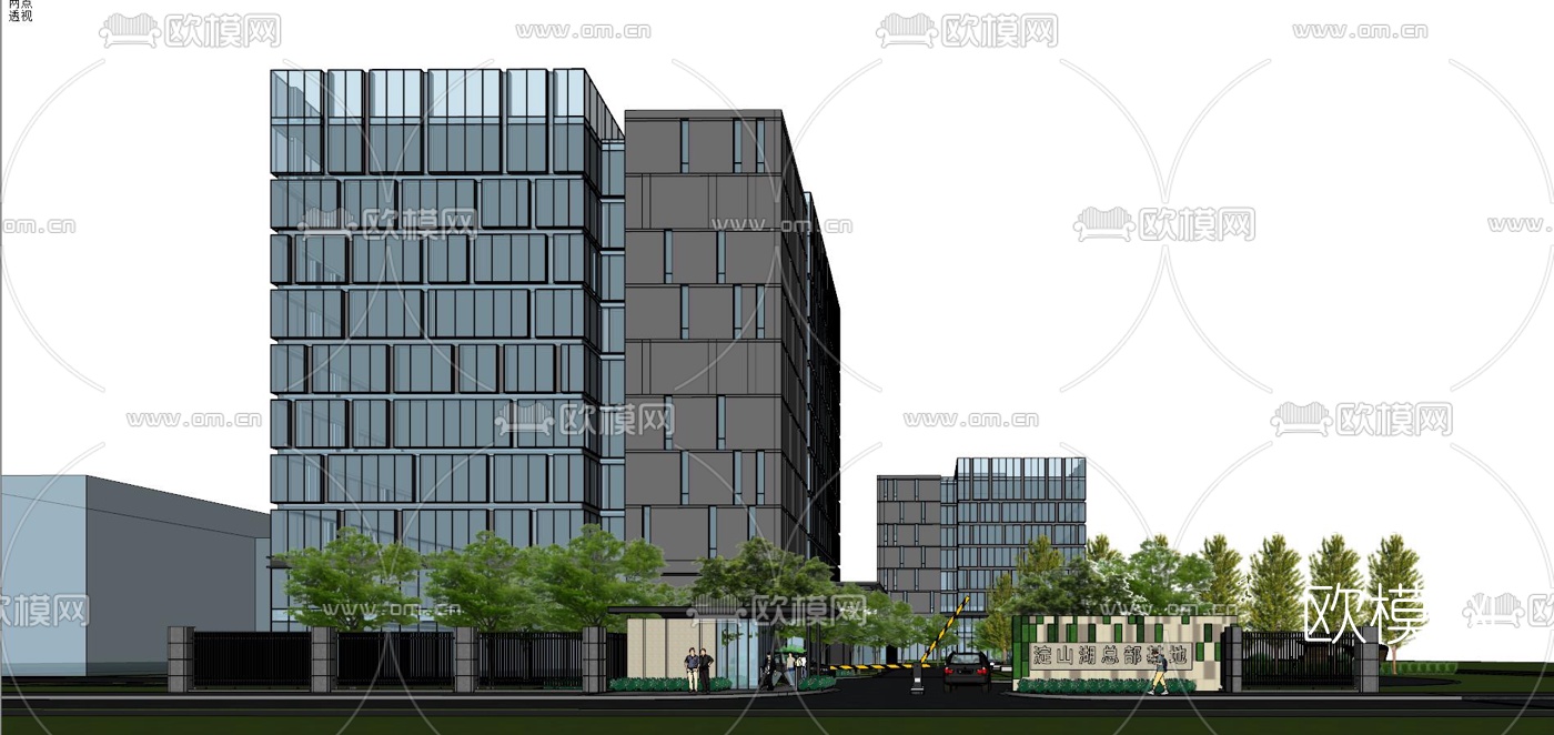 现代办公园区鸟瞰su模型下载（渲染图5）
