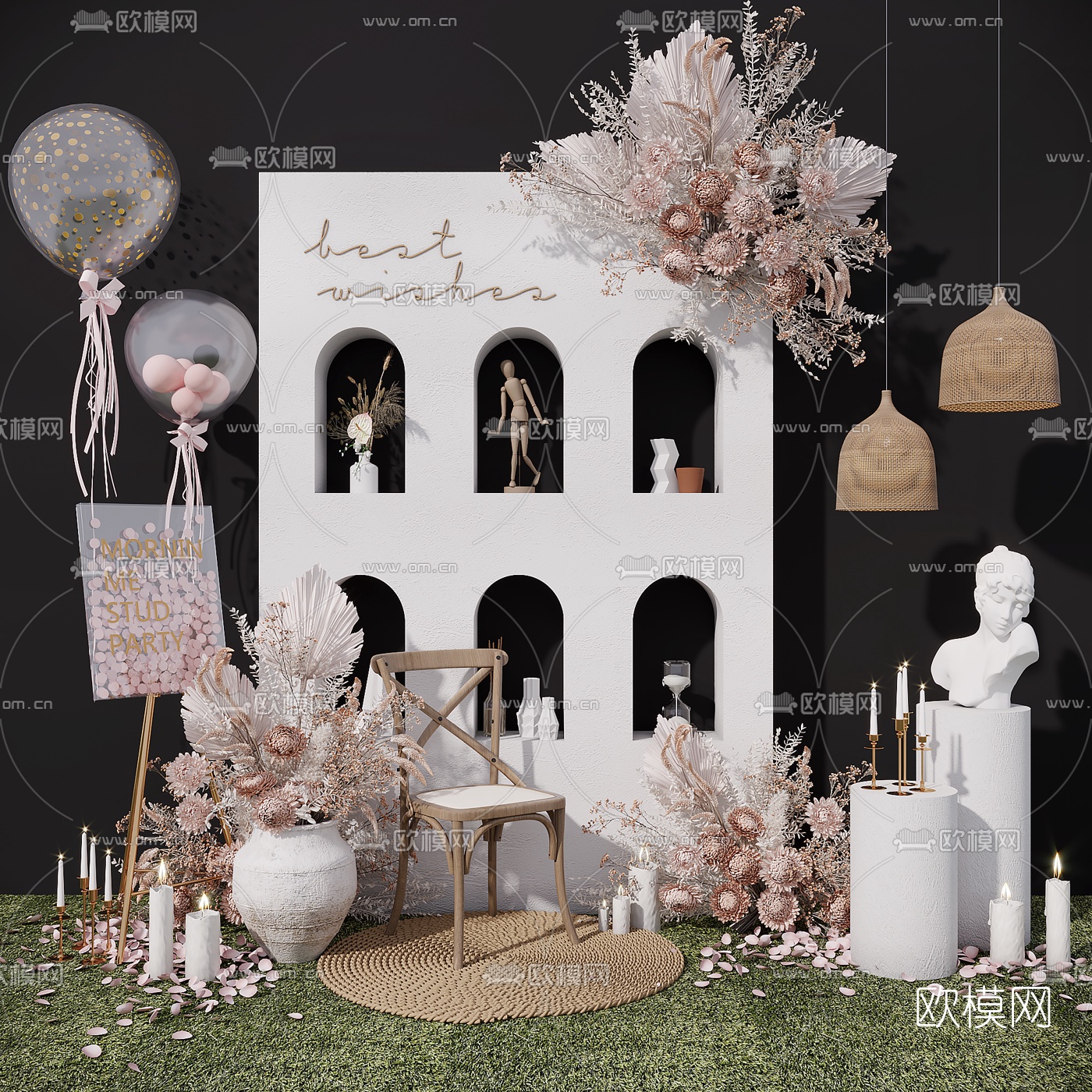 现代婚礼花艺气球美陈3d模型