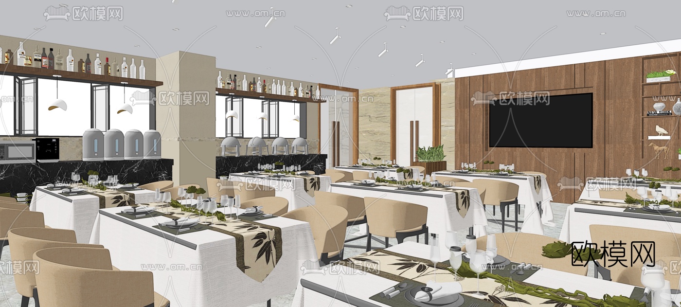 现代酒店自助餐厅宴会厅su模型
