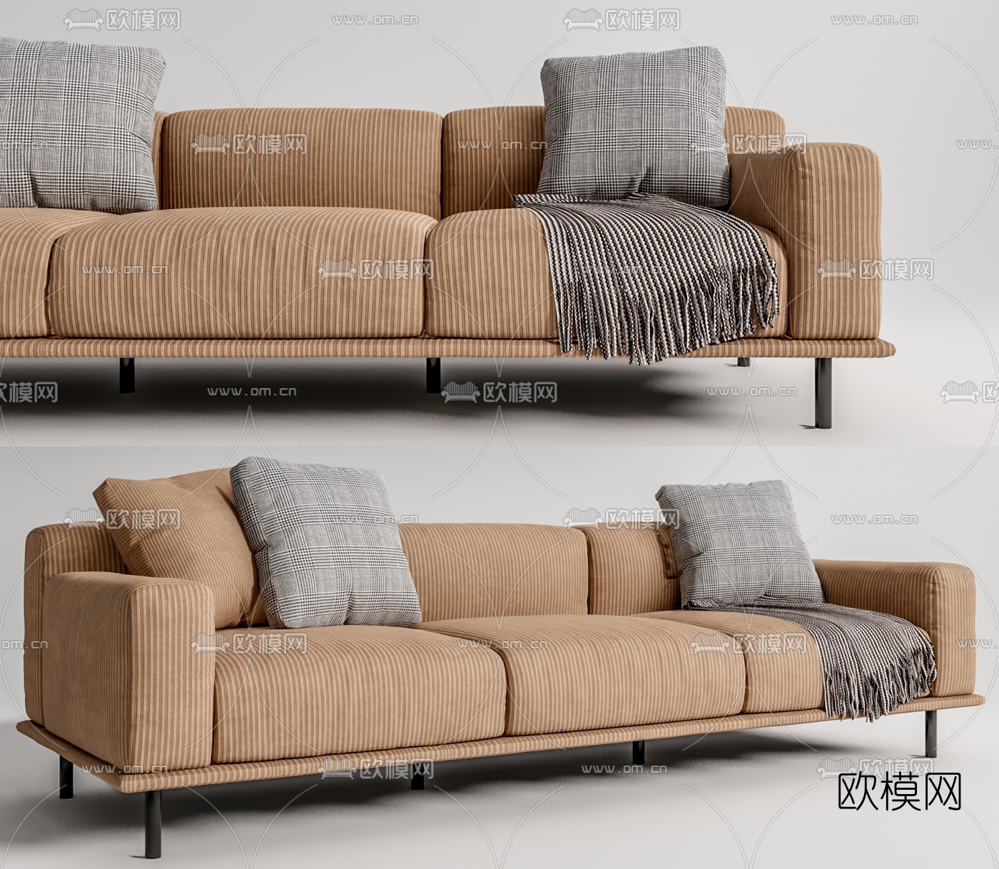 现代布艺多人沙发su模型下载（渲染图1）