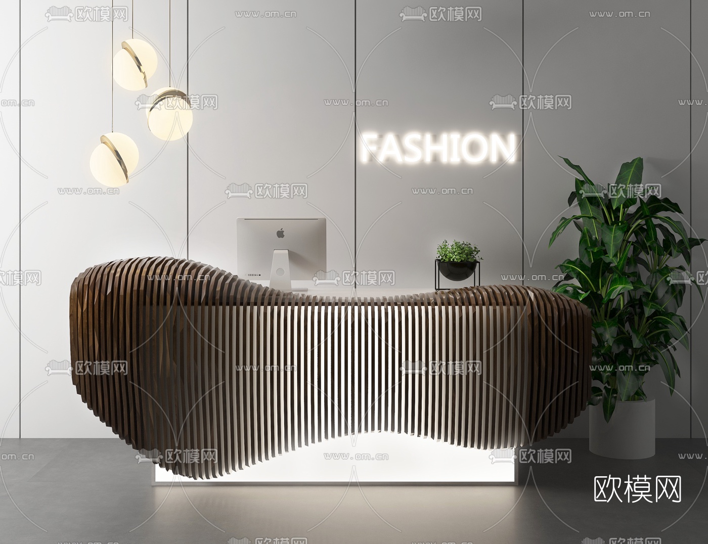 现代轻奢前台接待台3d模型下载（渲染图2）