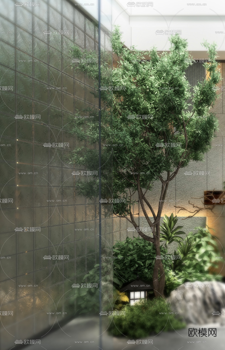 新中式绿植景观山石小品3d模型下载（渲染图3）