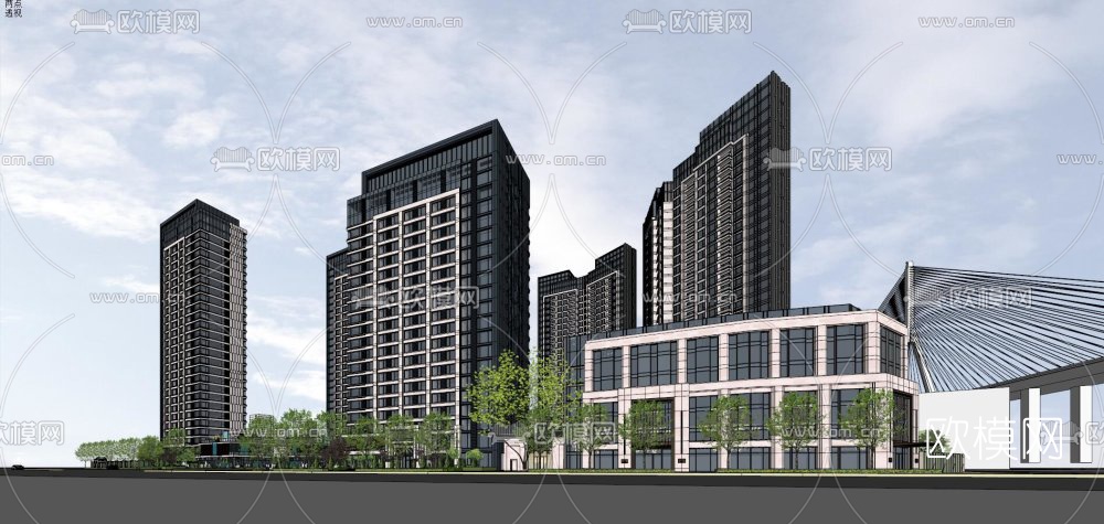 现代小区鸟瞰su模型下载（渲染图4）