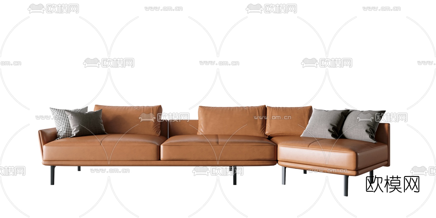 现代皮革多人沙发3d模型下载（渲染图2）