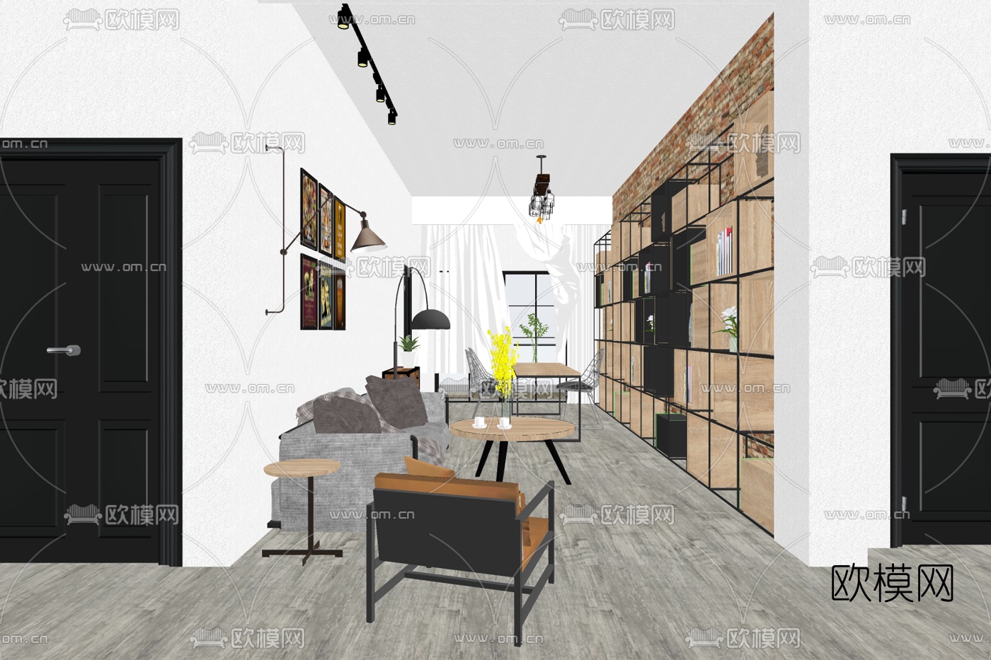 现代简约客厅免费su模型下载