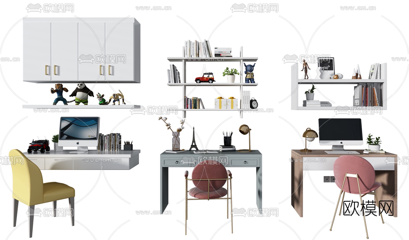 现代儿童书桌椅3d模型下载