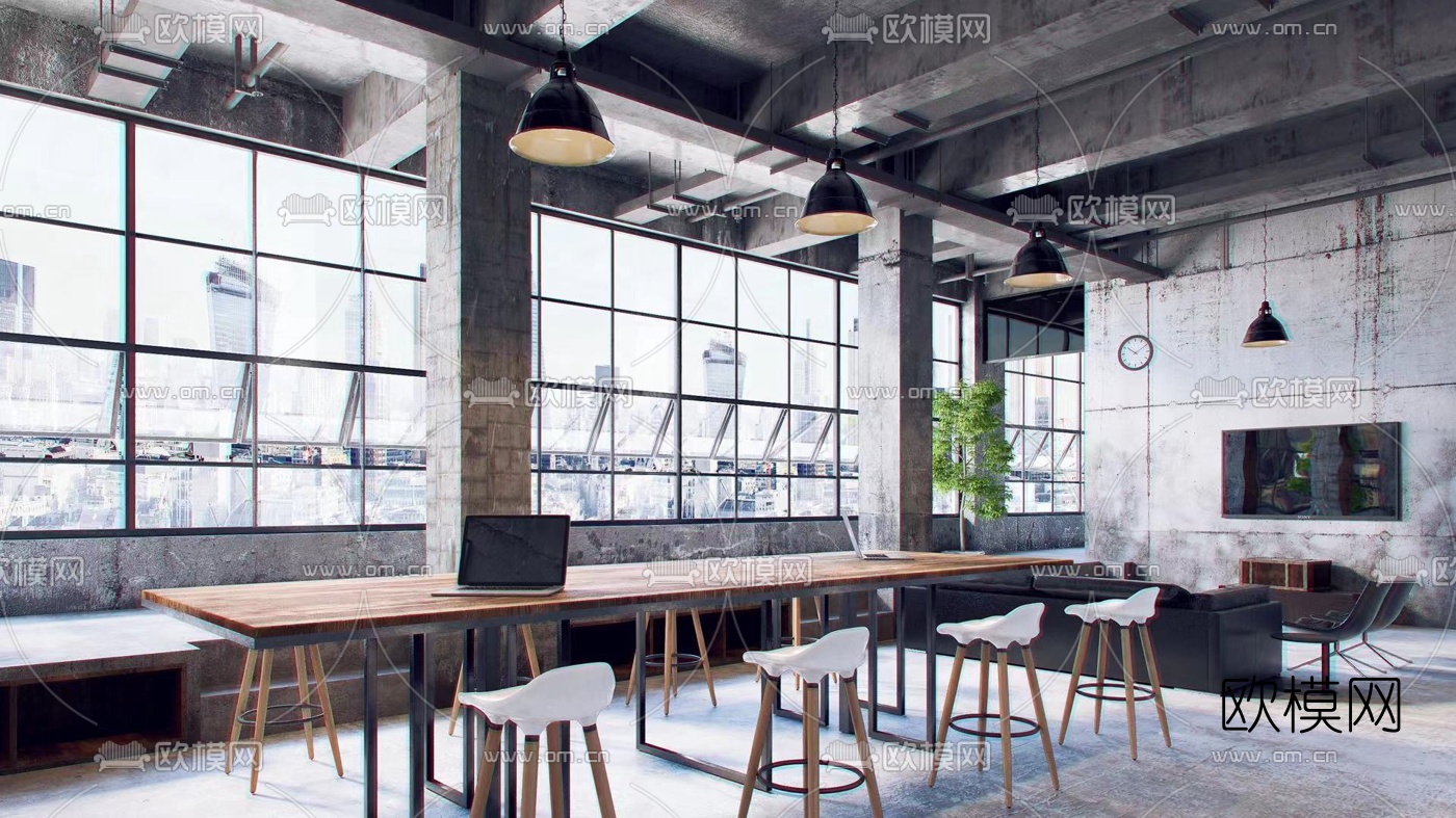 工业风办公休息区3d模型下载（渲染图1）