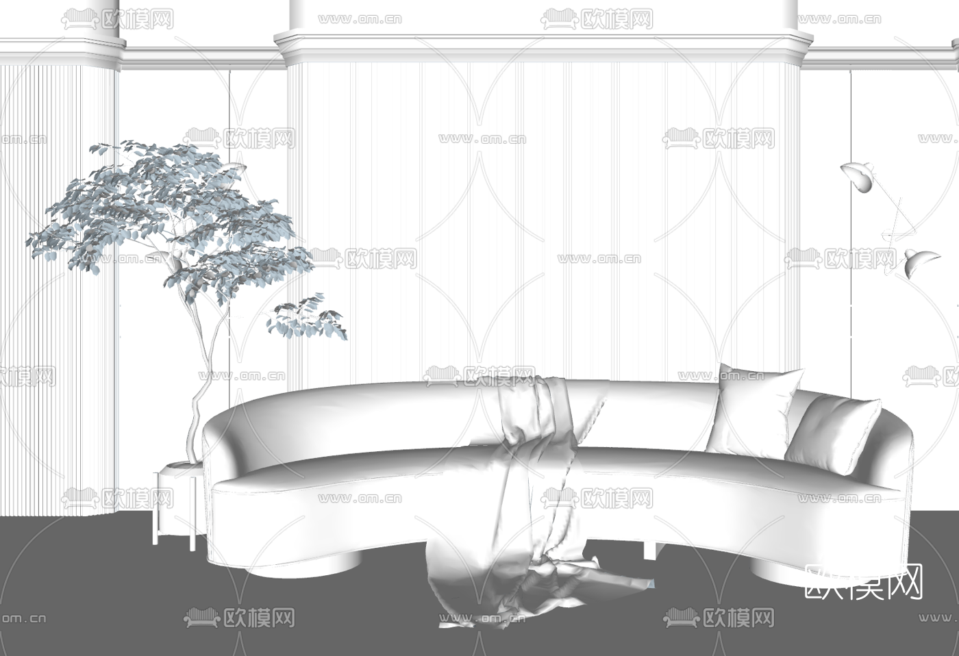 现代布艺弧形沙发su模型下载（渲染图3）