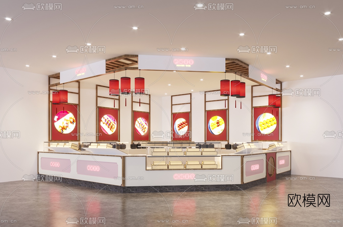 新中式快餐店免费3d模型下载（渲染图1）