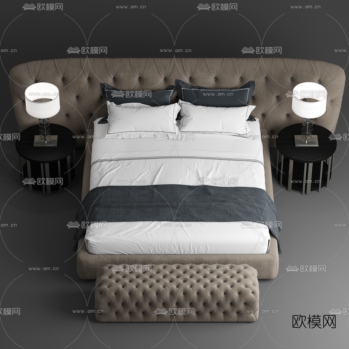 简欧绒布双人床3d模型