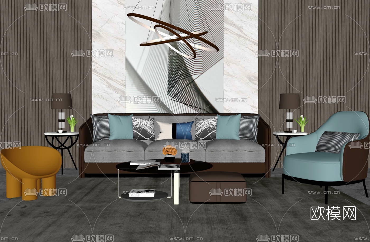 现代布艺沙发组合su模型