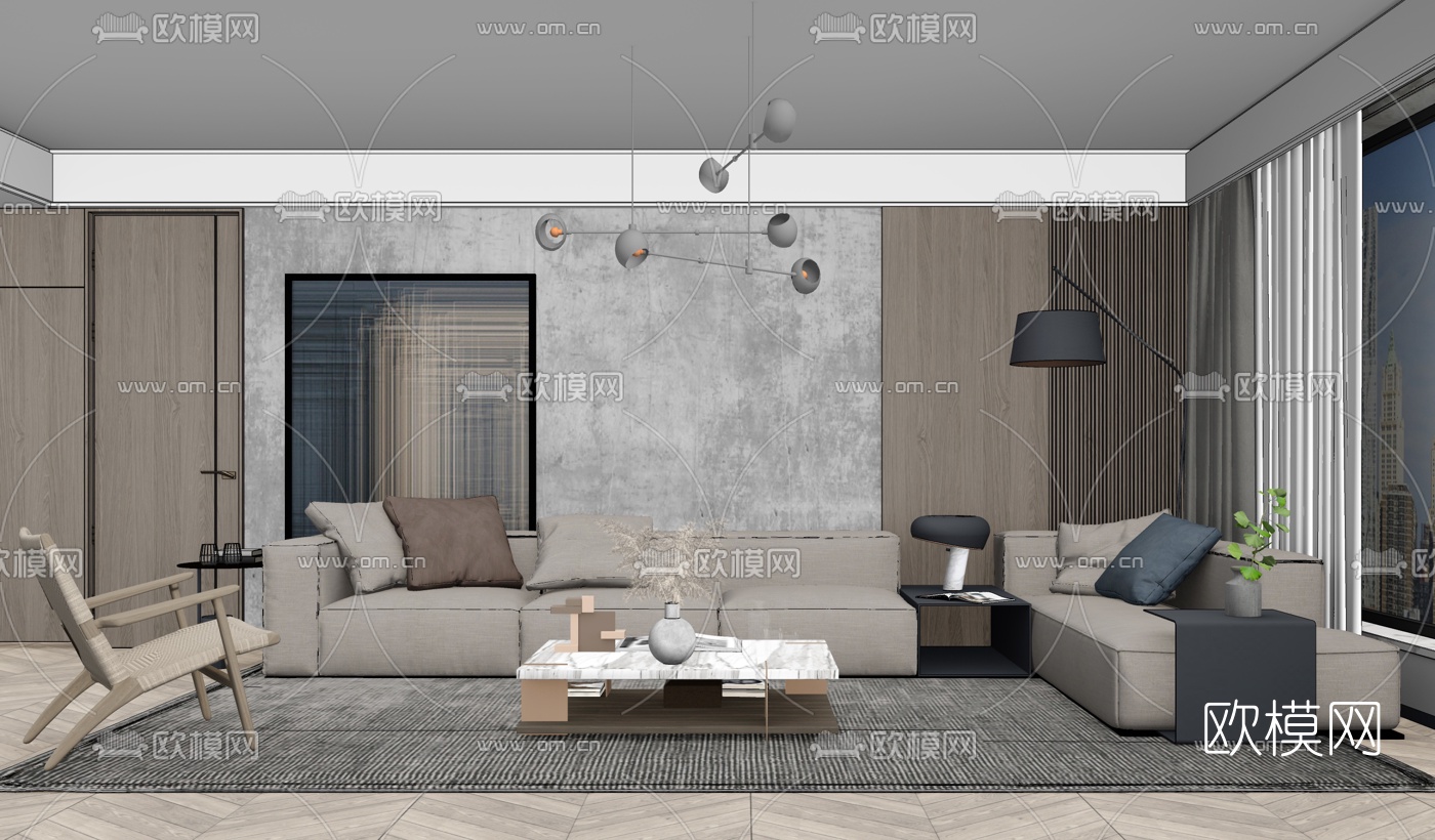 现代布艺转角沙发组合su模型