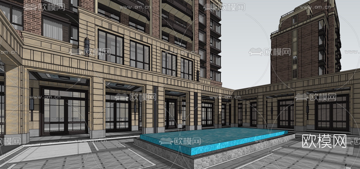 新古典高层公寓楼su模型下载（渲染图2）