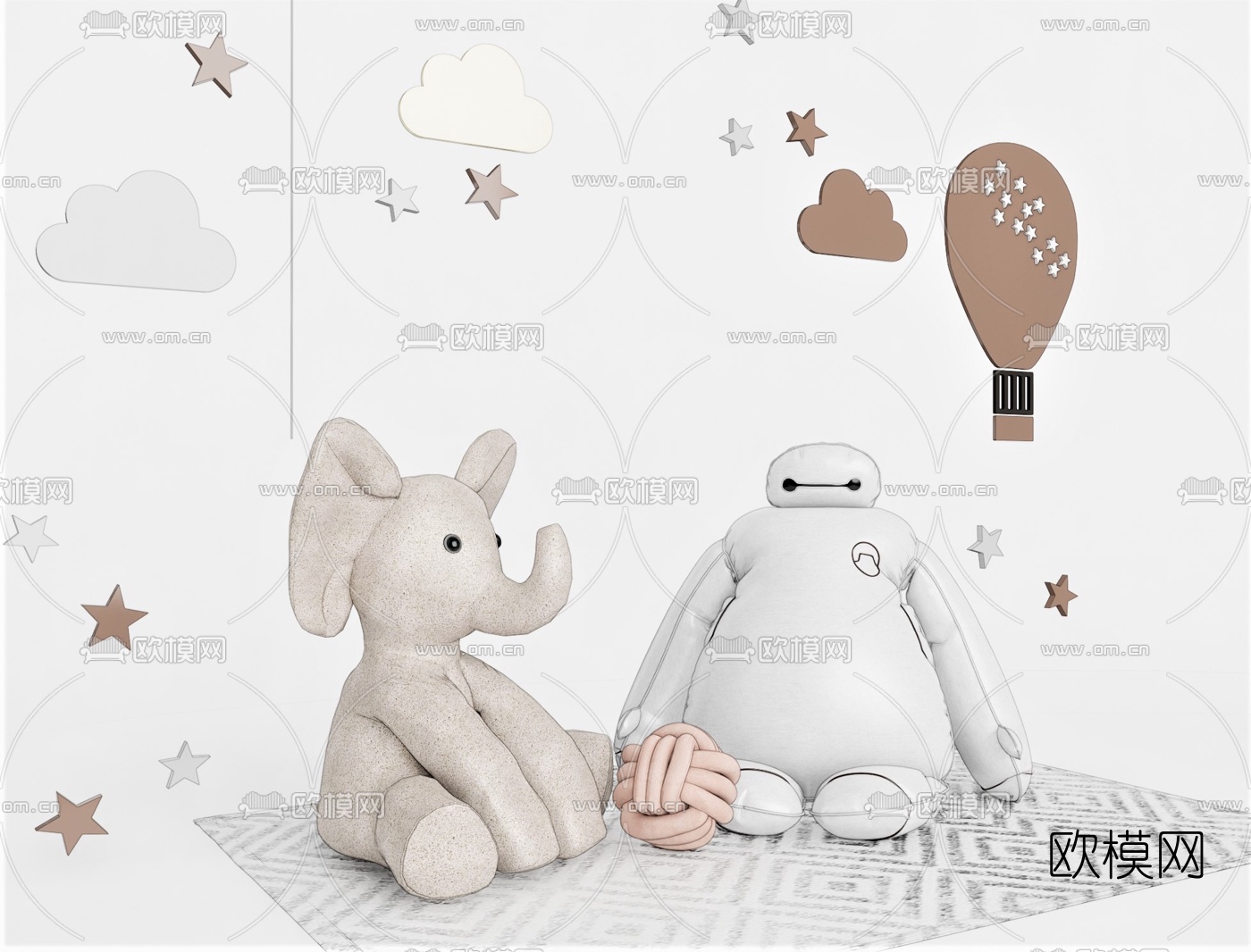 现代儿童公仔玩具su模型下载（渲染图1）