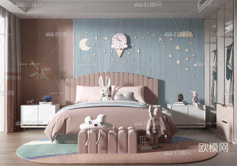 现代女孩房儿童房3d模型下载(渲染图2)