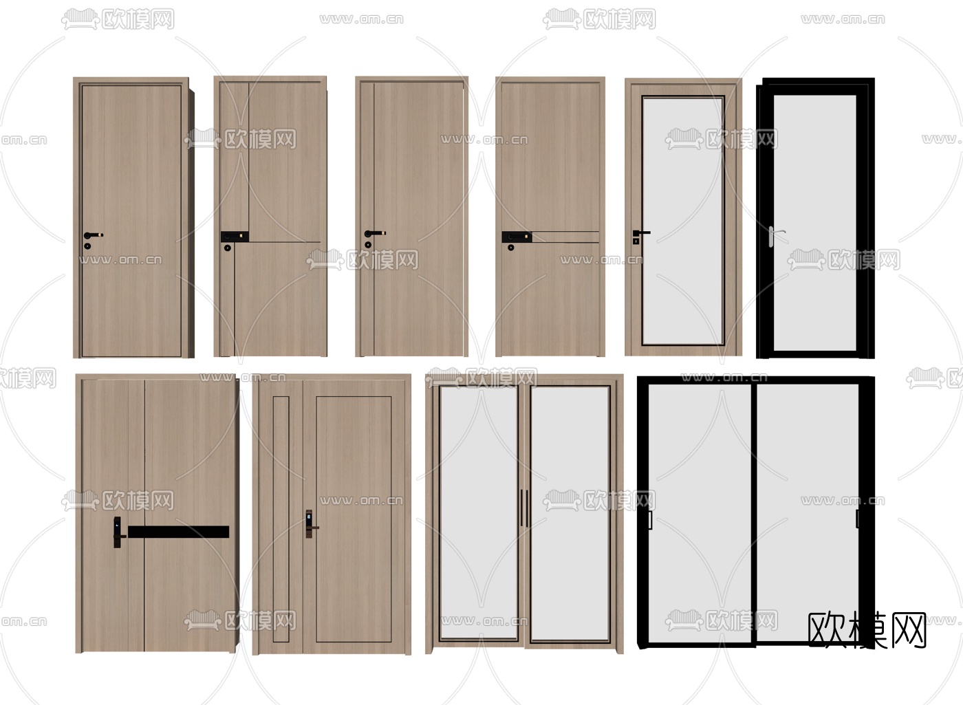 现代推拉门子母门厨卫门su模型下载（渲染图2）
