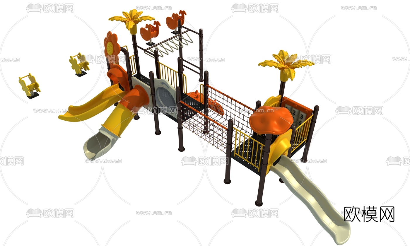 现代儿童滑梯木马3d模型下载（渲染图2）