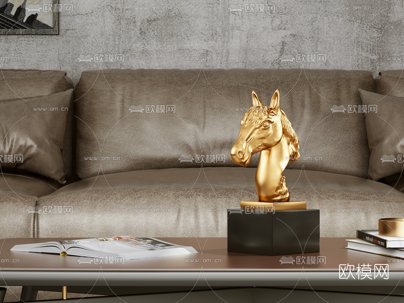 现代金属马头雕塑3d模型