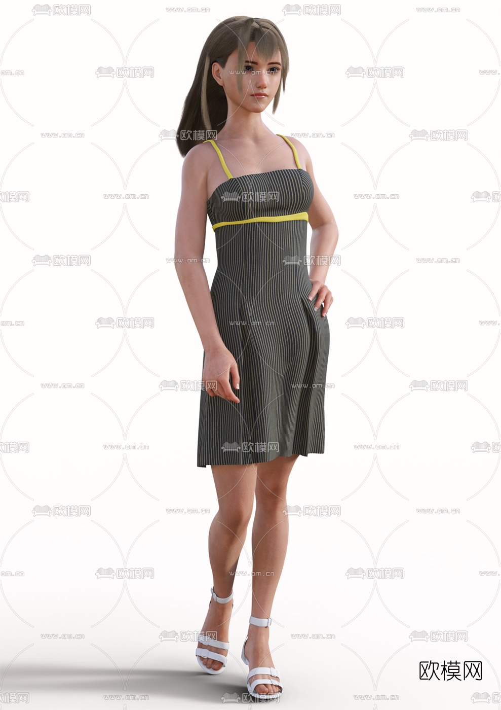 现代长裙女性人物3d模型下载（渲染图1）