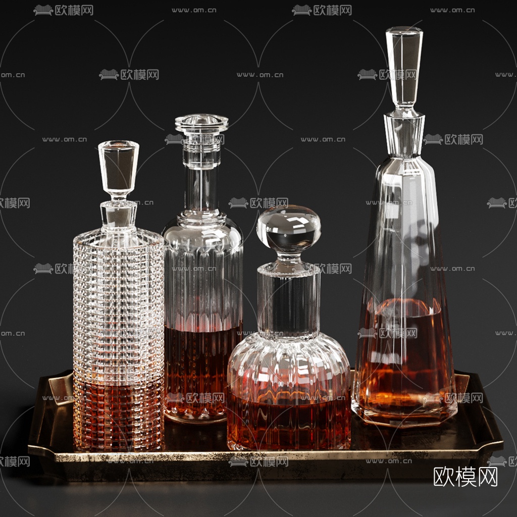 现代玻璃酒瓶酒水3d模型
