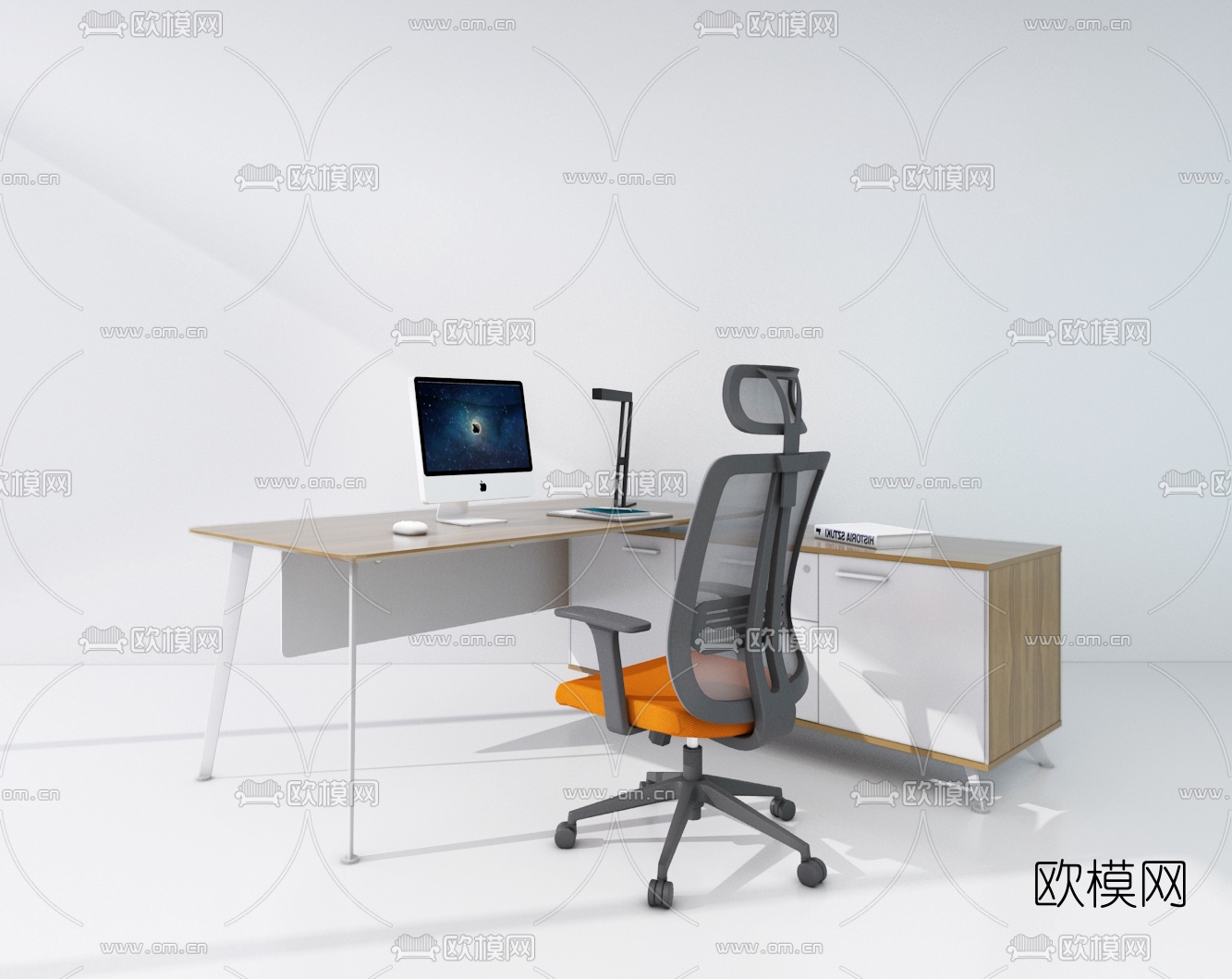 现代班台办公桌椅su模型下载（渲染图2）