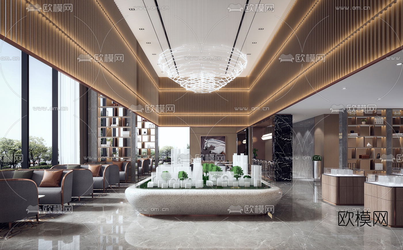 现代轻奢售楼处洽谈区3d模型下载（渲染图2）