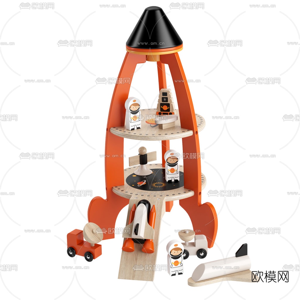 现代儿童房火箭玩具摆件组合3d模型