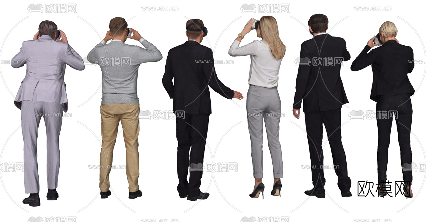 欧式戴VR眼镜体验人物su模型下载（渲染图1）