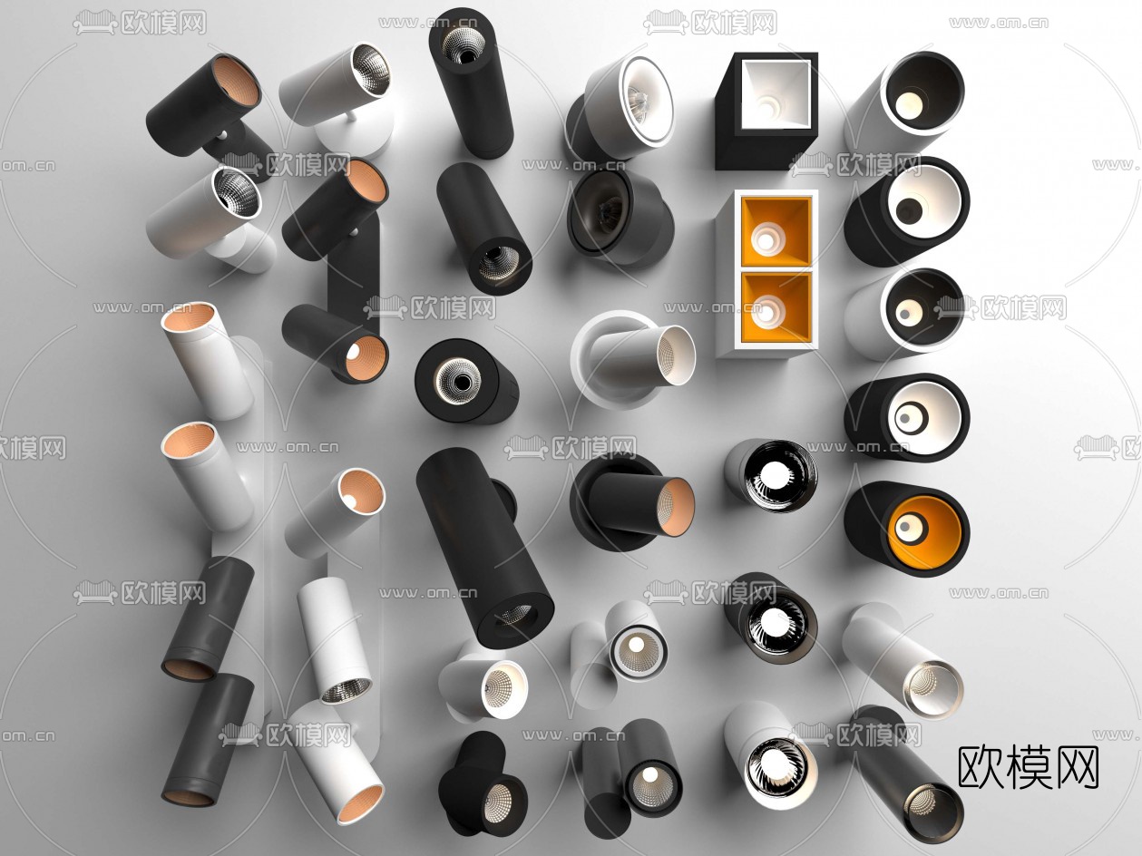 现代黑白射灯筒灯3d模型下载