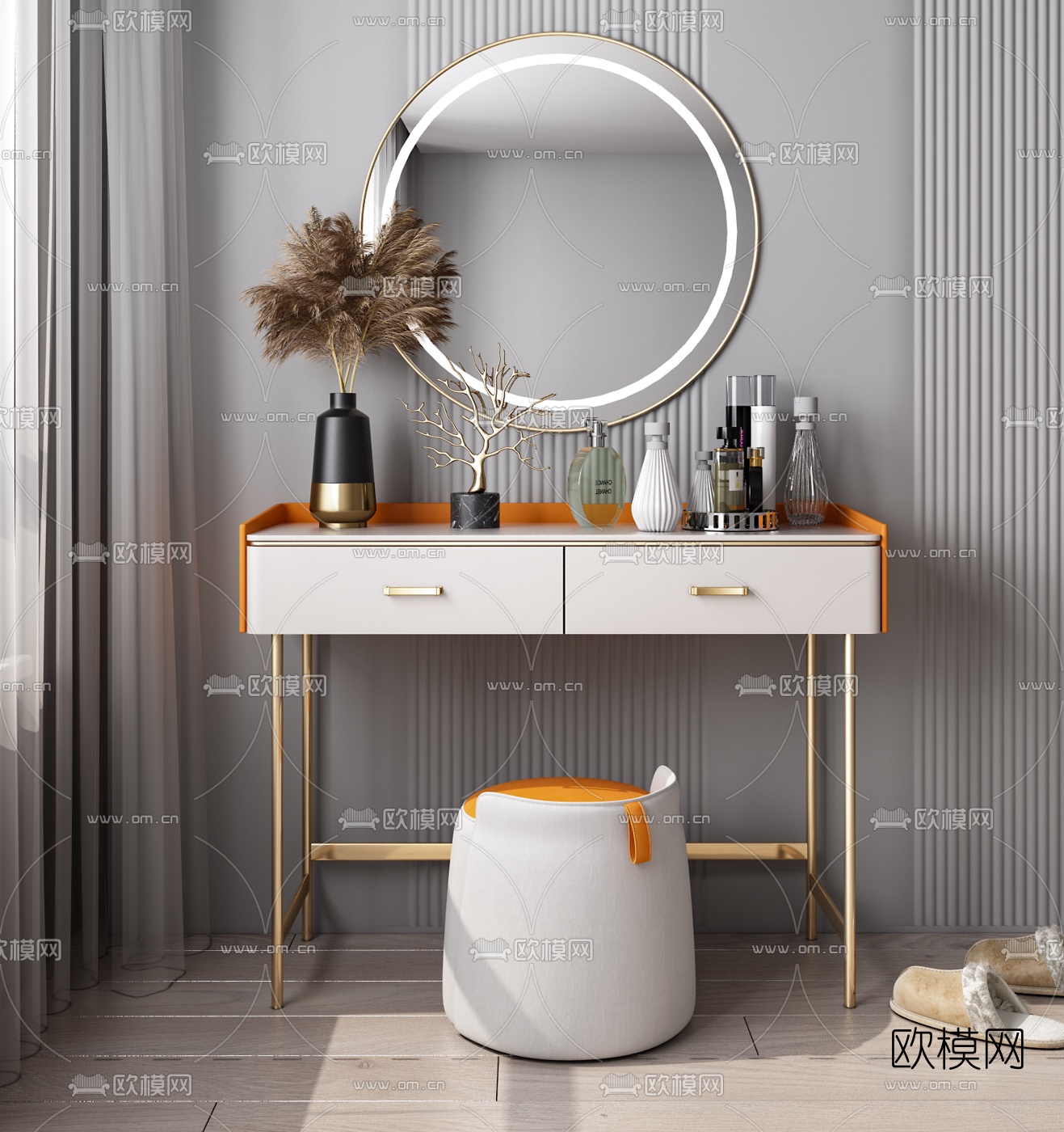 现代梳妆台3d模型下载（渲染图1）