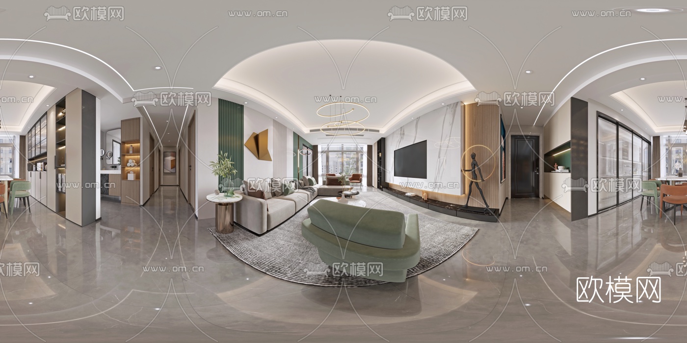 现代轻奢客厅餐厅cr全景3d模型