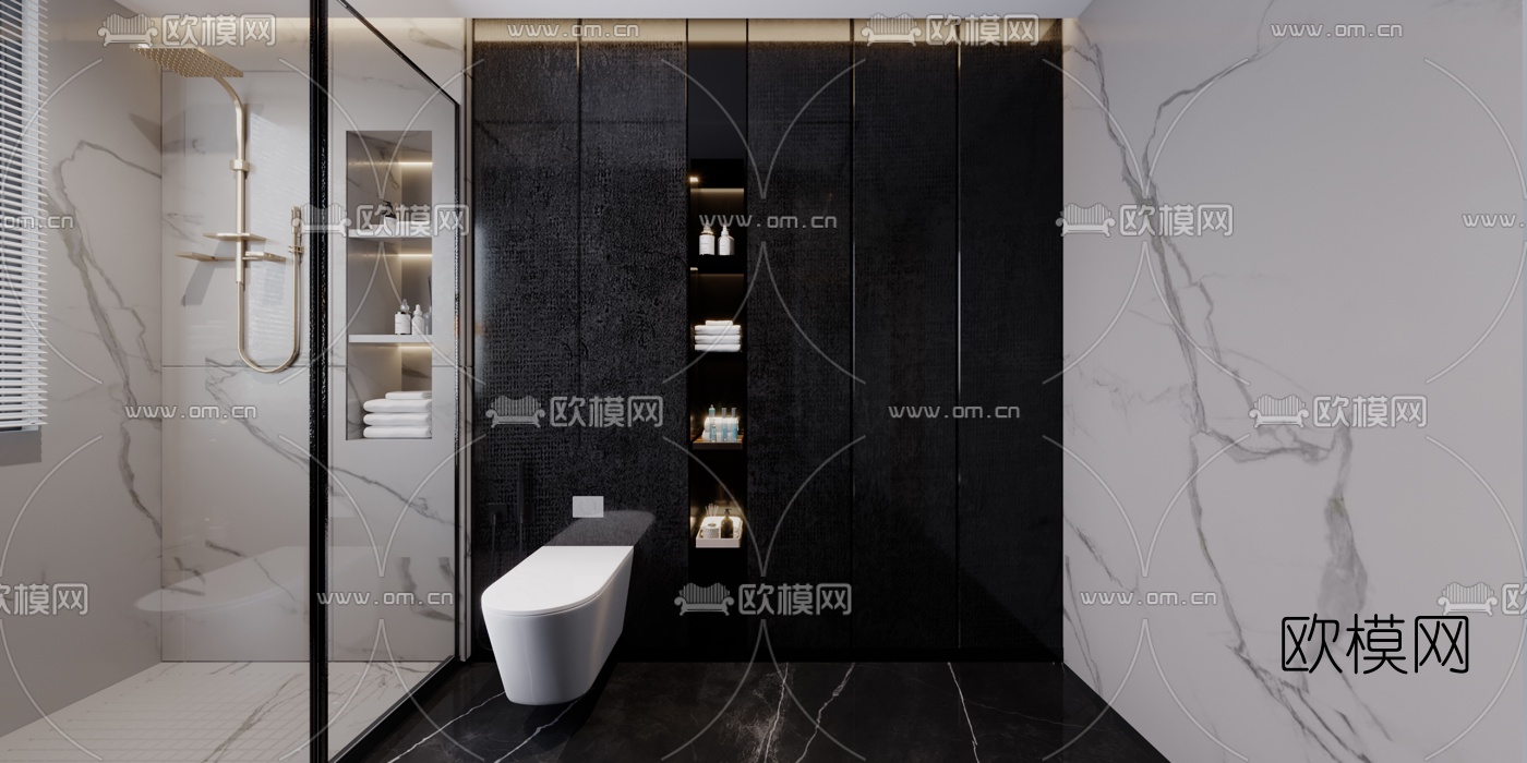 现代卫生间浴室3d模型下载（渲染图1）