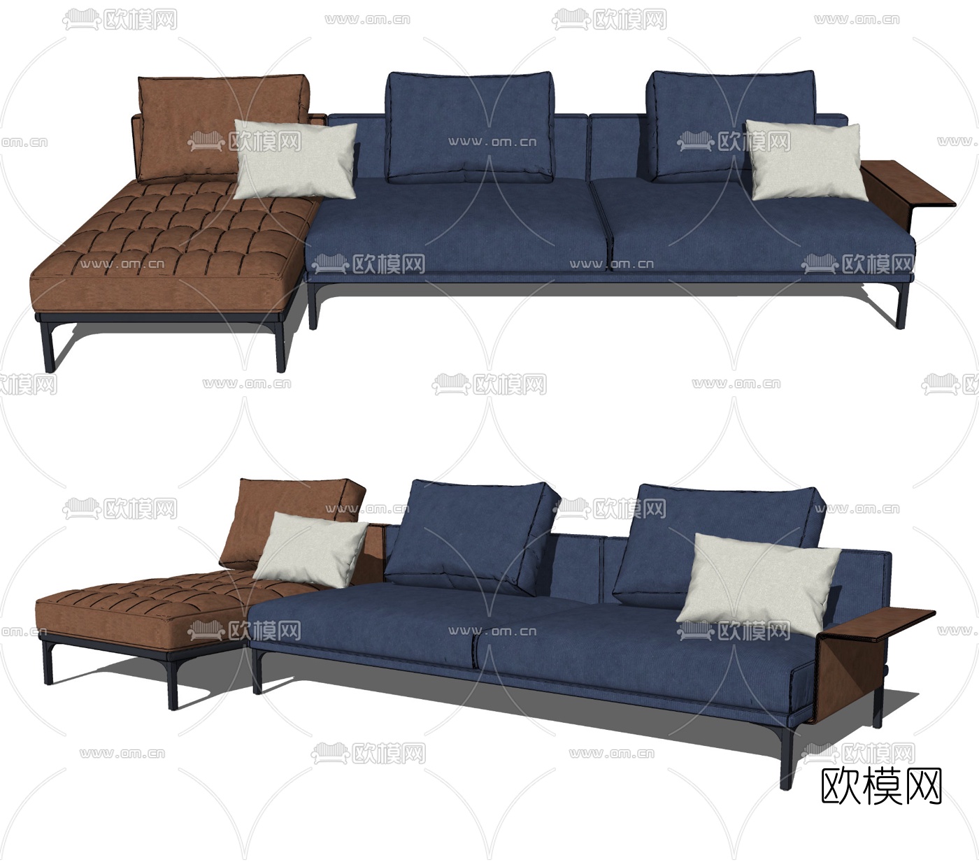 现代布艺转角多人沙发su模型下载（渲染图2）