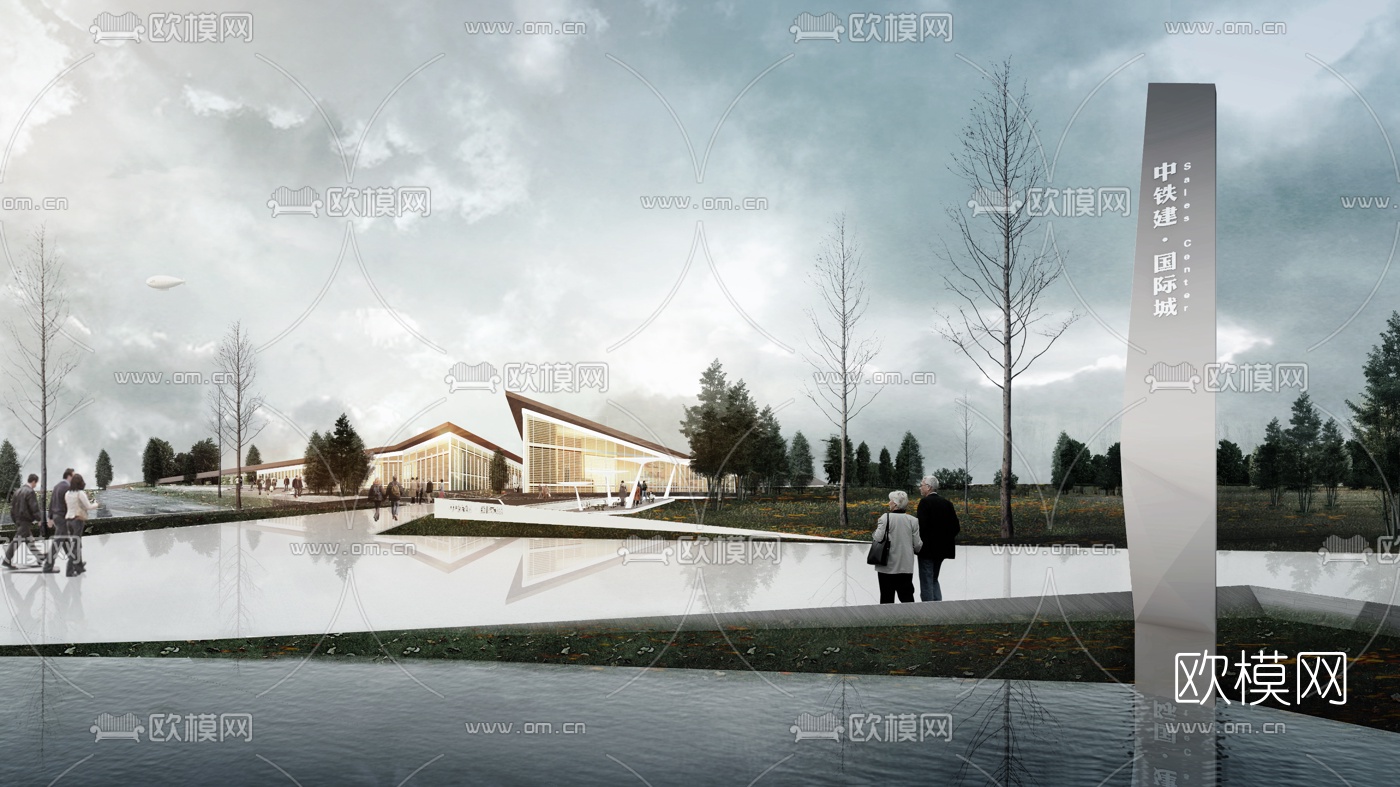 现代售楼处外观su模型下载