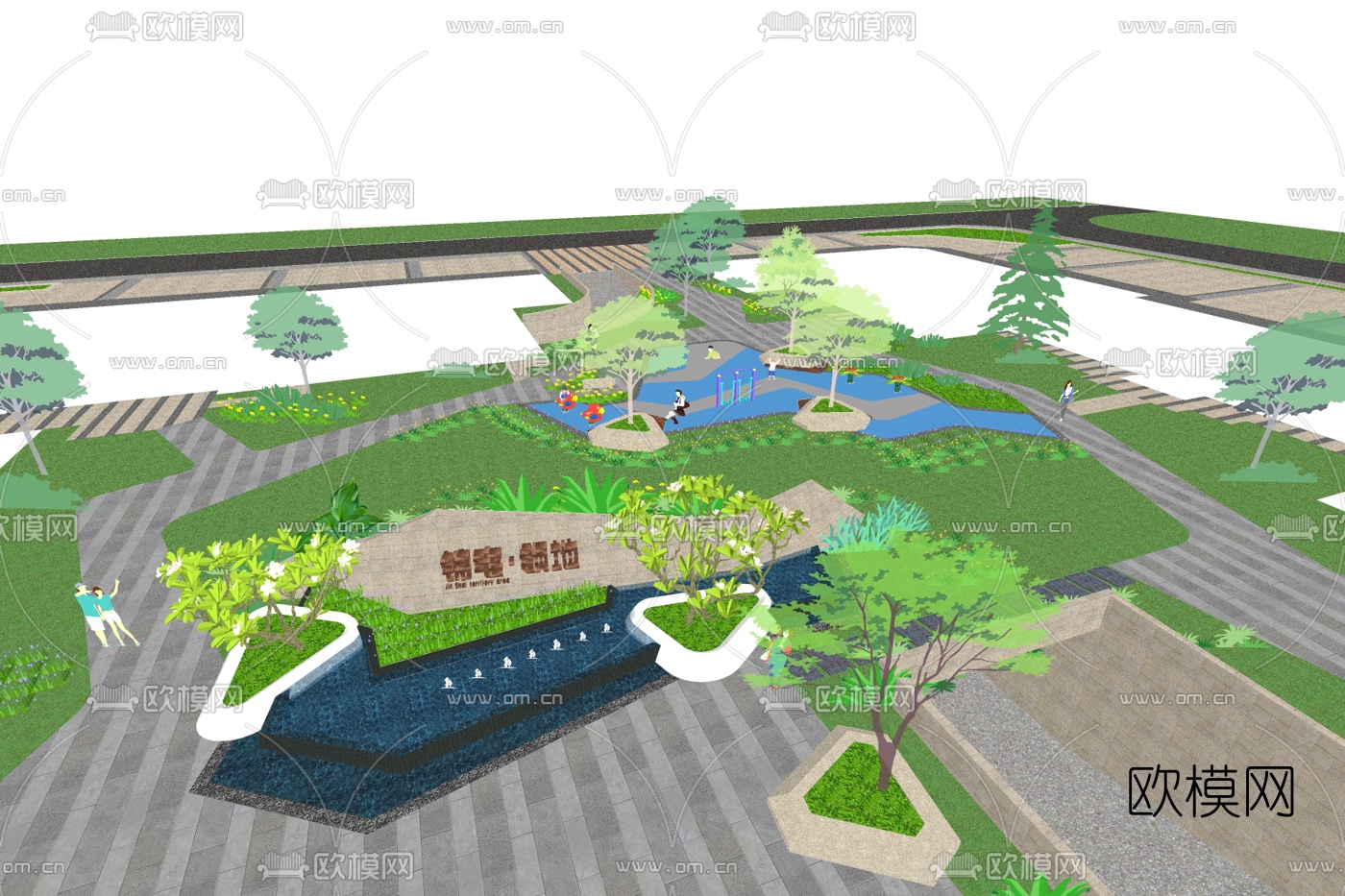 现代小区花园su模型