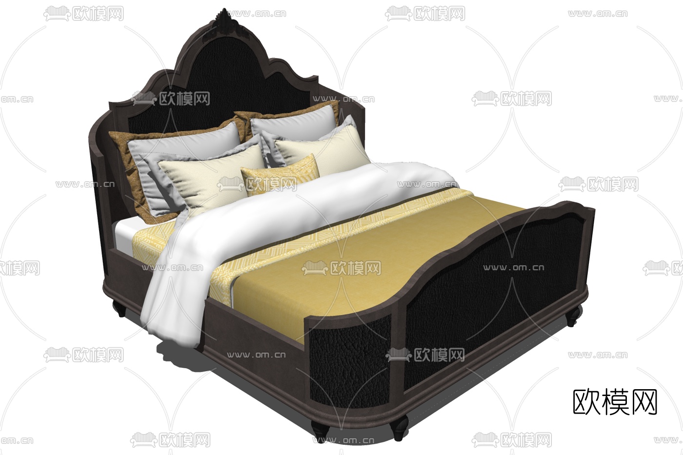 欧式布艺双人床su模型下载